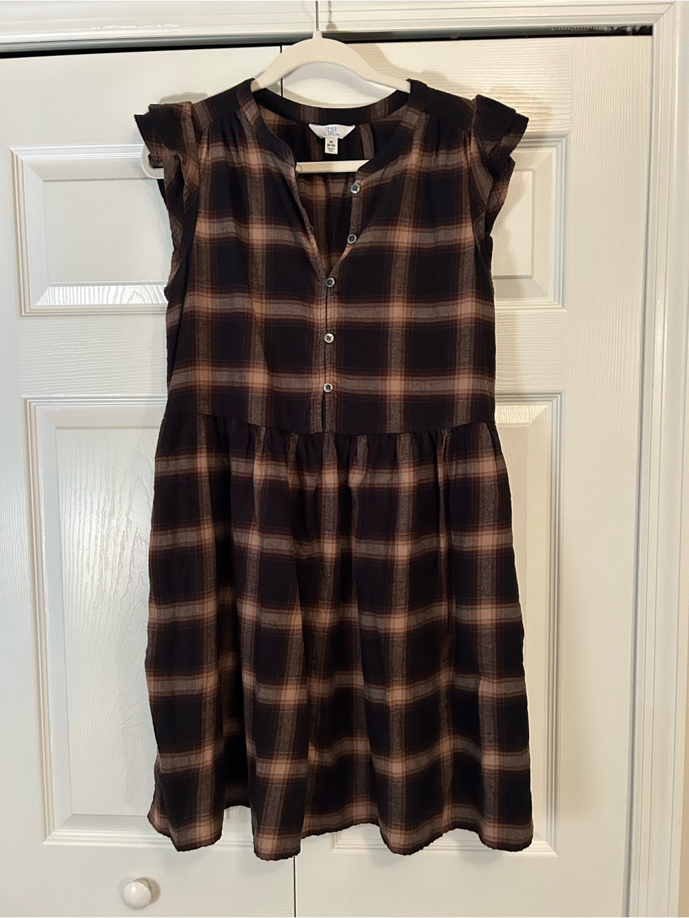Time and Tru Brown and Cream Plaid Button-Front Dress